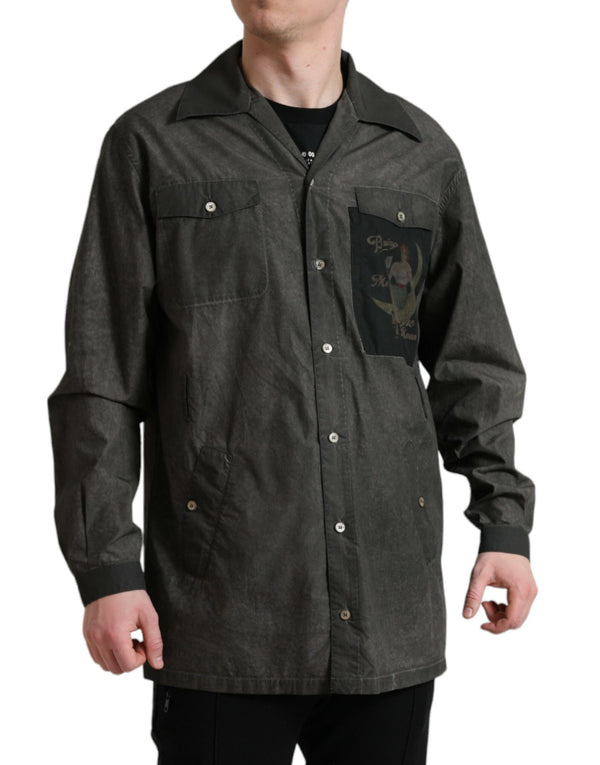 Elegant Dark Gray Cotton Button-Down Shirt Dolce & Gabbana