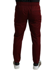 Maroon Cotton Stretch Jogger Pants Dolce & Gabbana