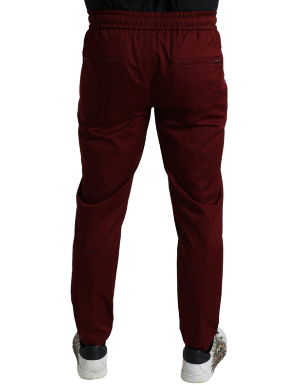 Maroon Cotton Stretch Jogger Pants Dolce & Gabbana