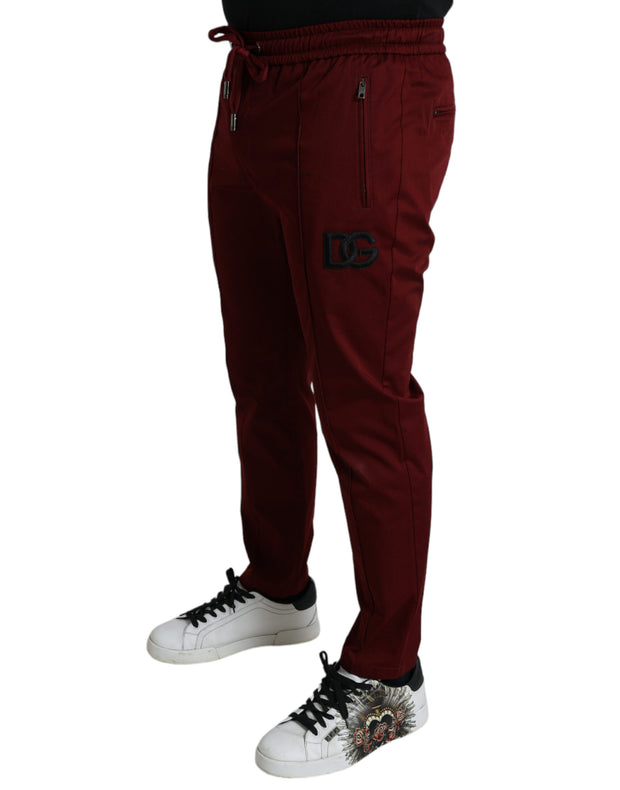 Maroon Cotton Stretch Jogger Pants Dolce & Gabbana