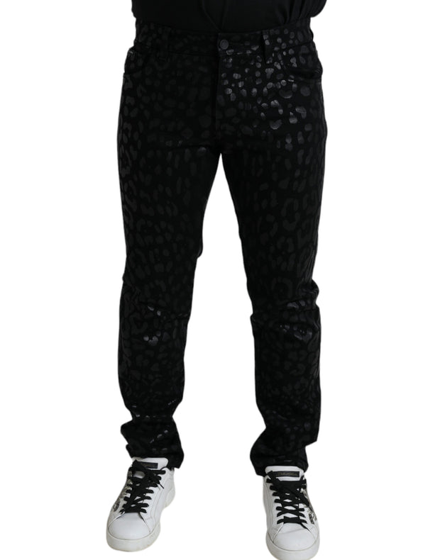 Exquisite Slim-fit Patterned Black Jeans Dolce & Gabbana