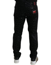 Exquisite Slim-fit Patterned Black Jeans Dolce & Gabbana