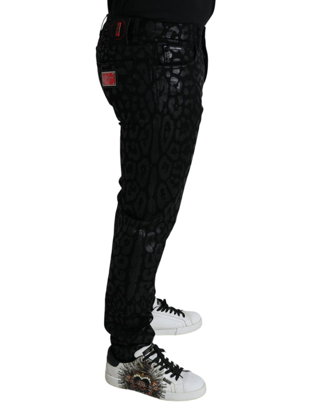 Exquisite Slim-fit Patterned Black Jeans Dolce & Gabbana