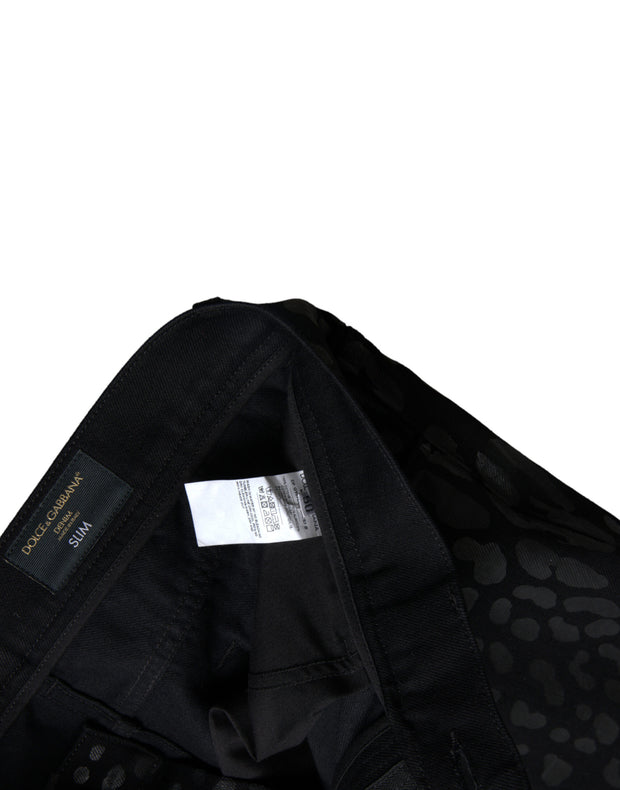 Exquisite Slim-fit Patterned Black Jeans Dolce & Gabbana