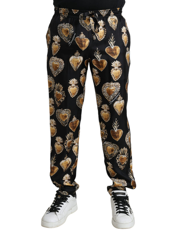 Chic Heart Print Silk Pajama Pants Dolce & Gabbana