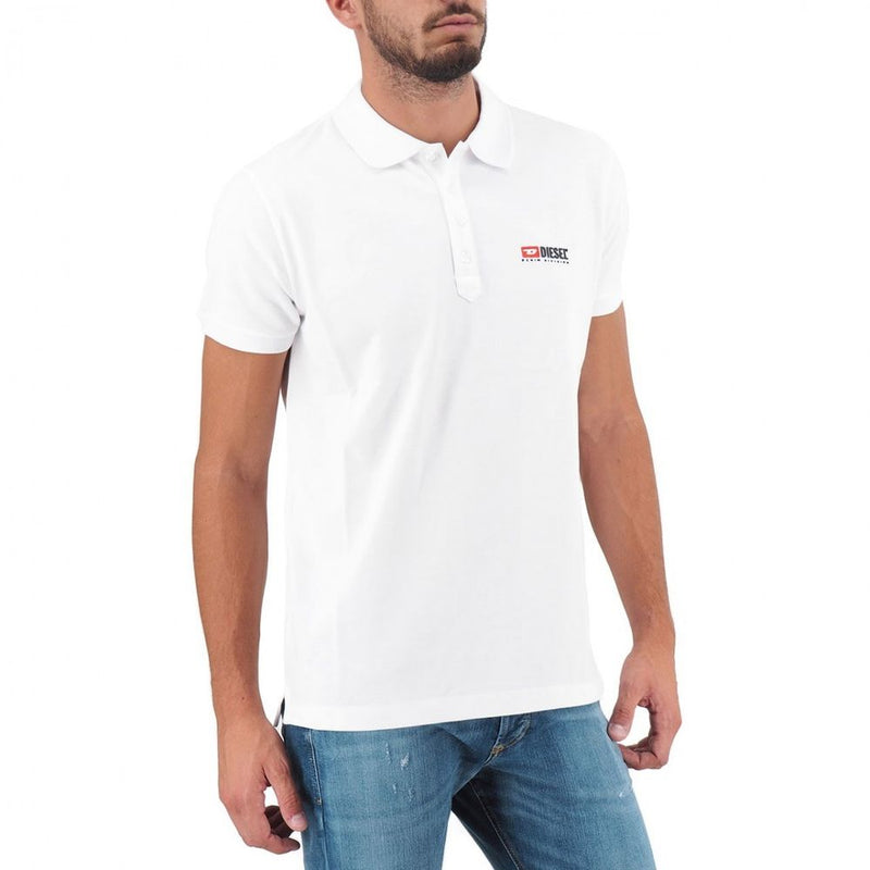 Elegant White Cotton Polo Shirt with Contrasting Logo Diesel