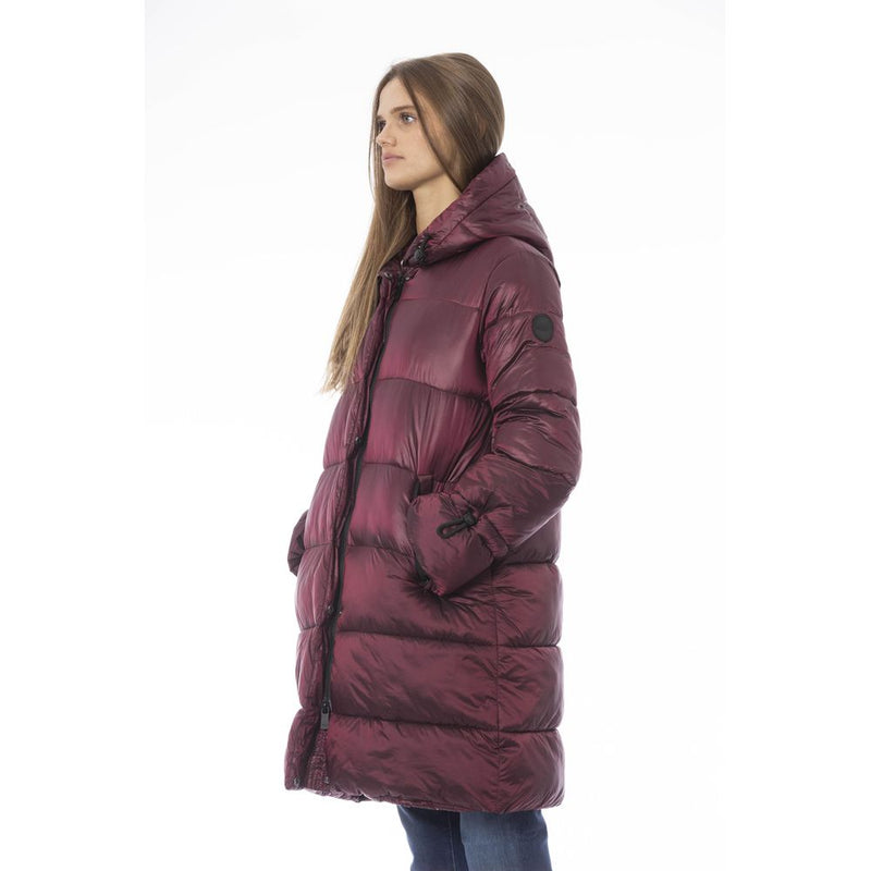 Burgundy Nylon Women Coat Baldinini Trend