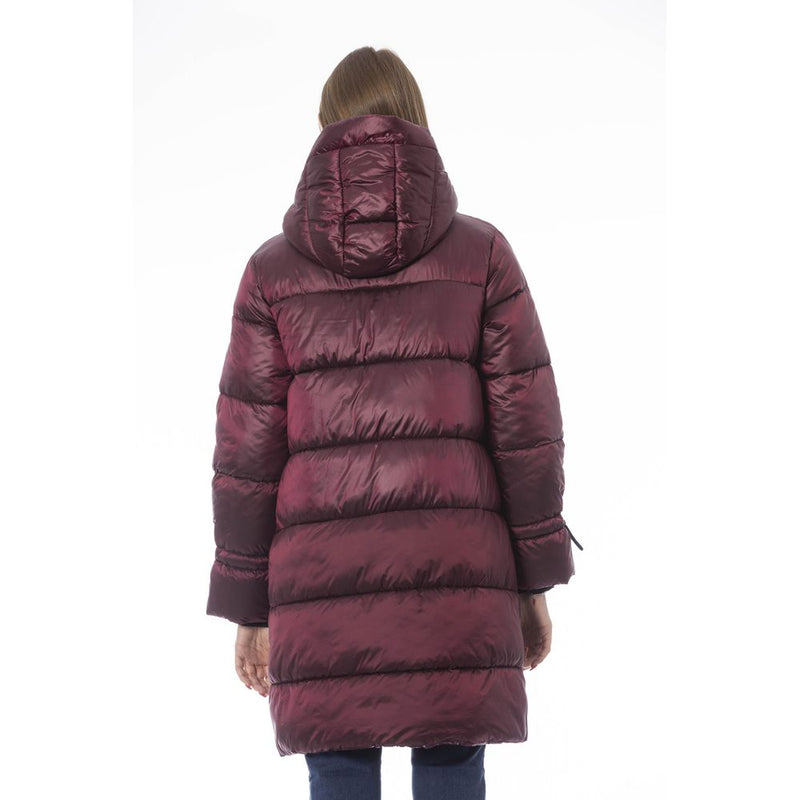 Burgundy Nylon Women Coat Baldinini Trend