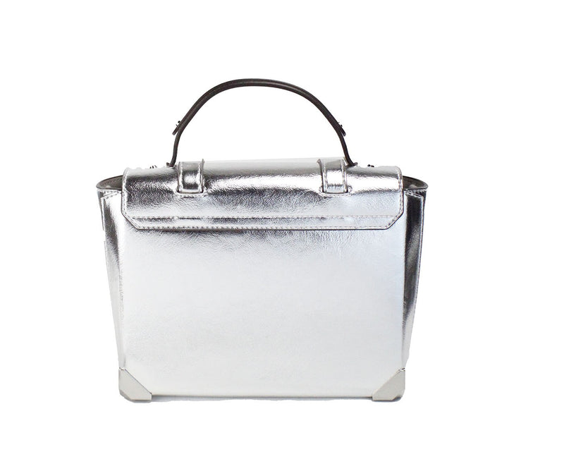 Manhattan Medium Silver Leather Top Handle Satchel Bag Michael Kors