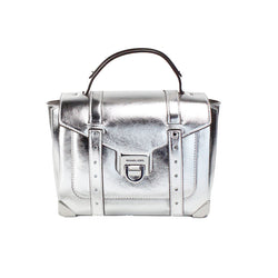 Manhattan Medium Silver Leather Top Handle Satchel Bag Michael Kors