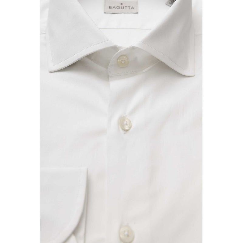 White Cotton Men's Slim Shirt Bagutta