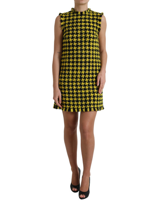 Houndstooth Knitted Chic Yellow Mini Skirt Dolce & Gabbana