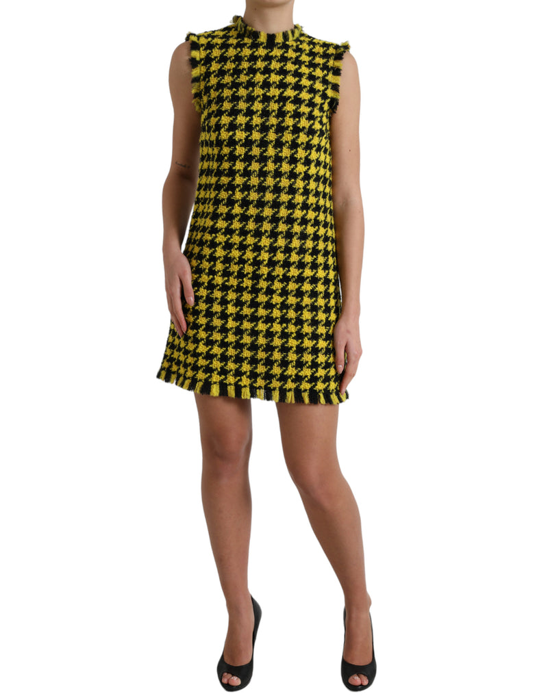 Houndstooth Knitted Chic Yellow Mini Skirt Dolce & Gabbana