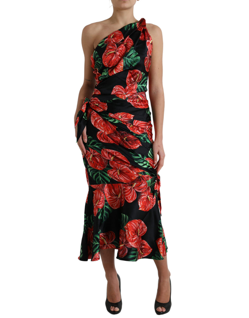 Tropical Elegance Silk Draped Dress Dolce & Gabbana