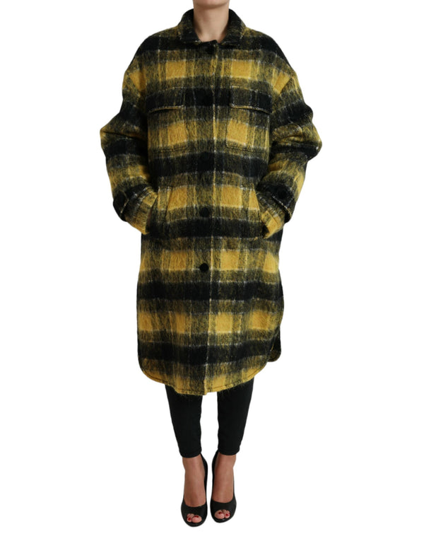 Chic Plaid Long Coat in Sunshine Yellow Dolce & Gabbana