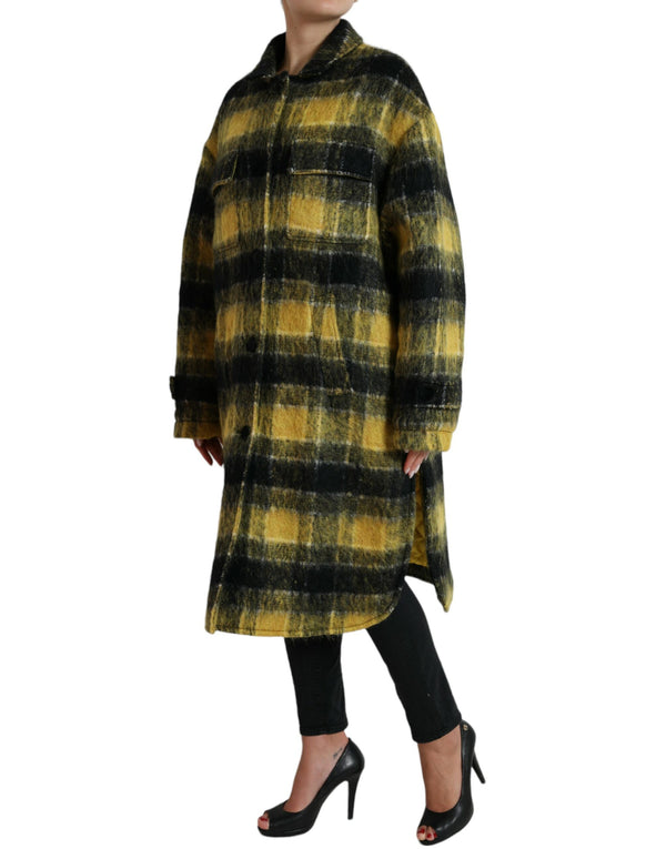 Chic Plaid Long Coat in Sunshine Yellow Dolce & Gabbana