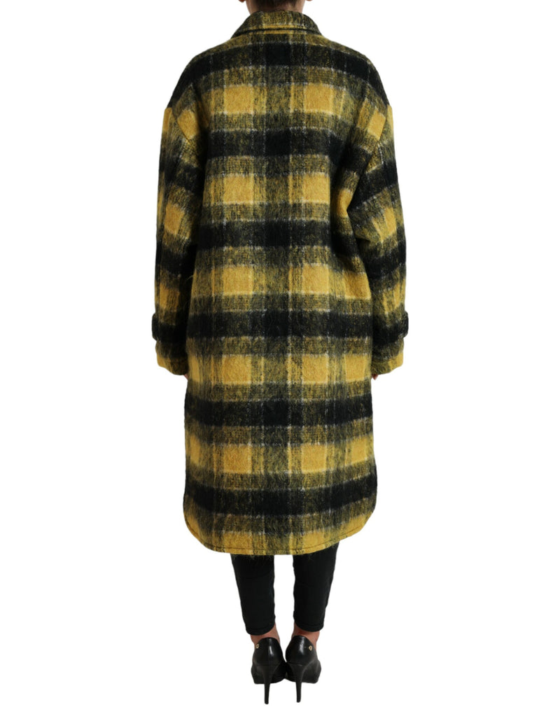 Chic Plaid Long Coat in Sunshine Yellow Dolce & Gabbana