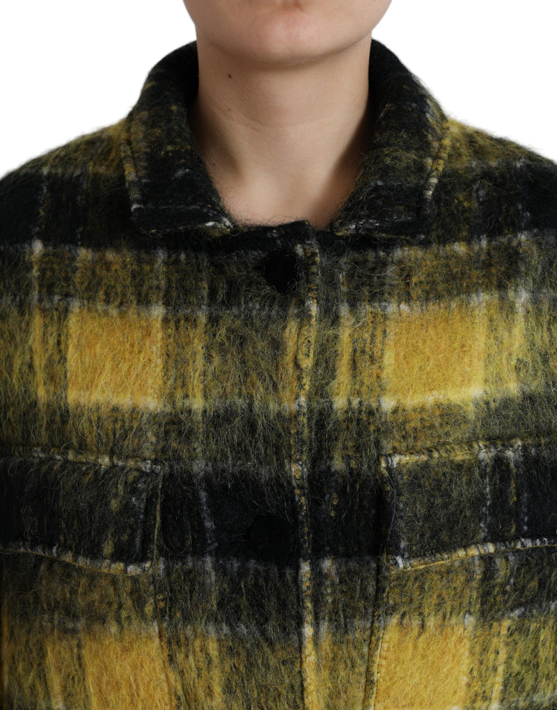 Chic Plaid Long Coat in Sunshine Yellow Dolce & Gabbana