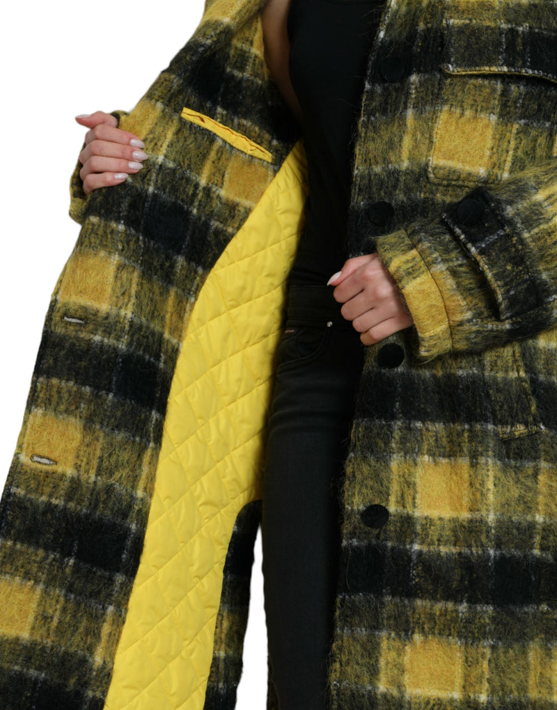 Chic Plaid Long Coat in Sunshine Yellow Dolce & Gabbana