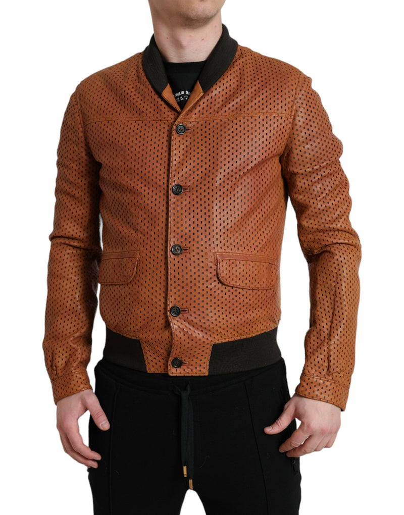 Elegant Leather Perforated Bomber Jacket Dolce & Gabbana