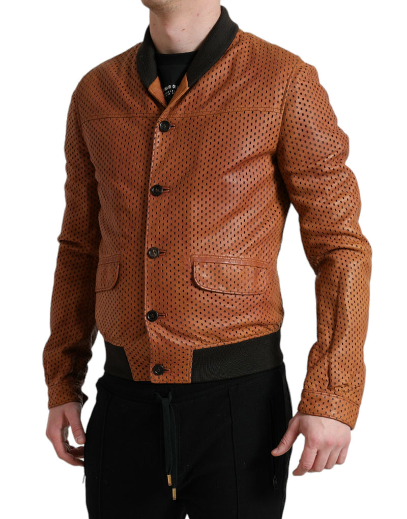 Elegant Leather Perforated Bomber Jacket Dolce & Gabbana