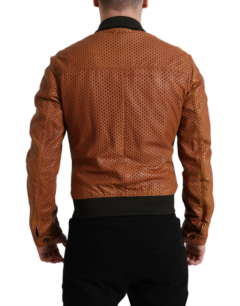 Elegant Leather Perforated Bomber Jacket Dolce & Gabbana