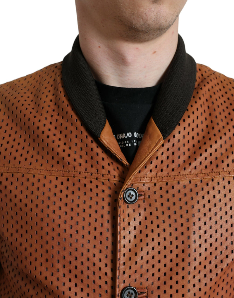 Elegant Leather Perforated Bomber Jacket Dolce & Gabbana