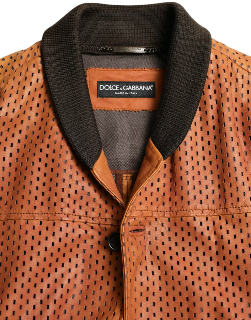 Elegant Leather Perforated Bomber Jacket Dolce & Gabbana