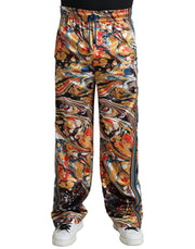 Elegant Satin Track Pants in Multicolor Marble Dolce & Gabbana