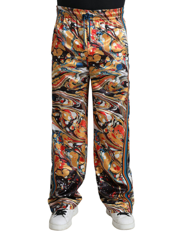 Elegant Satin Track Pants in Multicolor Marble Dolce & Gabbana