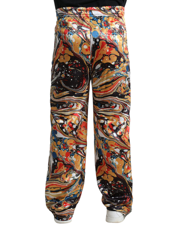 Elegant Satin Track Pants in Multicolor Marble Dolce & Gabbana