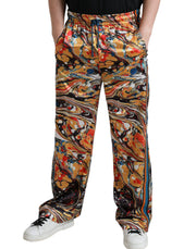 Elegant Satin Track Pants in Multicolor Marble Dolce & Gabbana