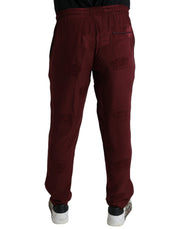 Elegant Maroon Silk Pajama Pants with Crown Motif Dolce & Gabbana