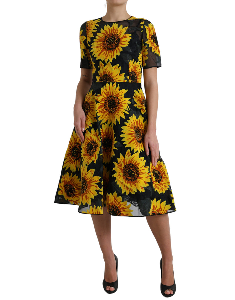 Summery Sunflower A-Line Midi Dress Dolce & Gabbana