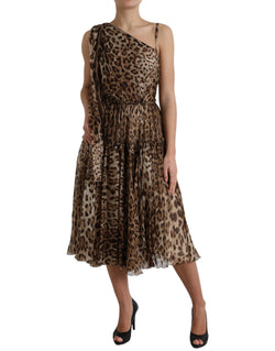 Elegant One-Shoulder Leopard Midi Dress Dolce & Gabbana