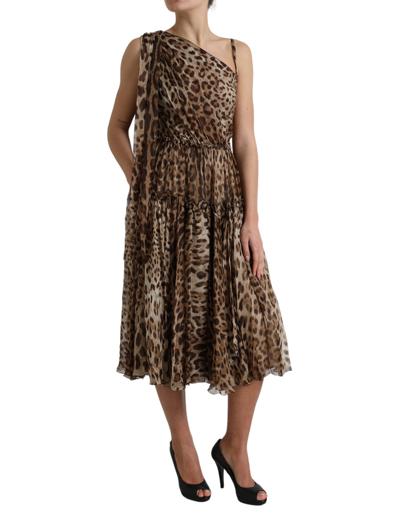 Elegant One-Shoulder Leopard Midi Dress Dolce & Gabbana