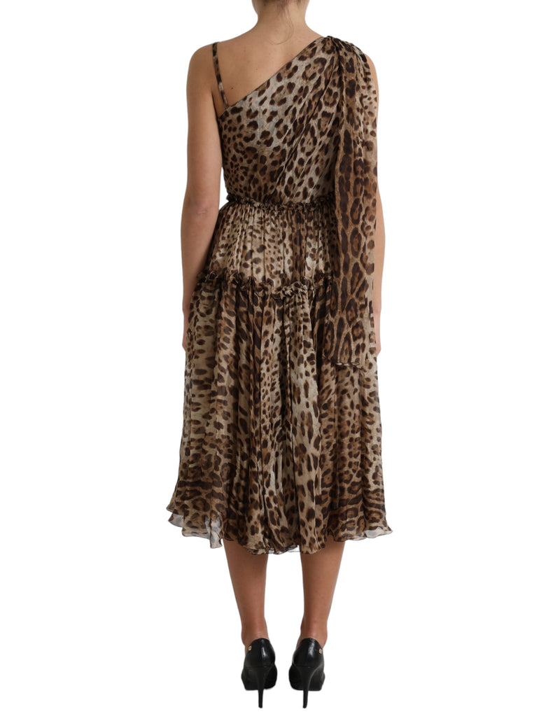 Elegant One-Shoulder Leopard Midi Dress Dolce & Gabbana