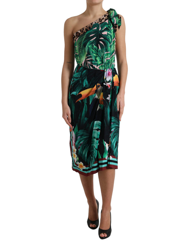 Tropical Jungle Print One-Shoulder Dress Dolce & Gabbana