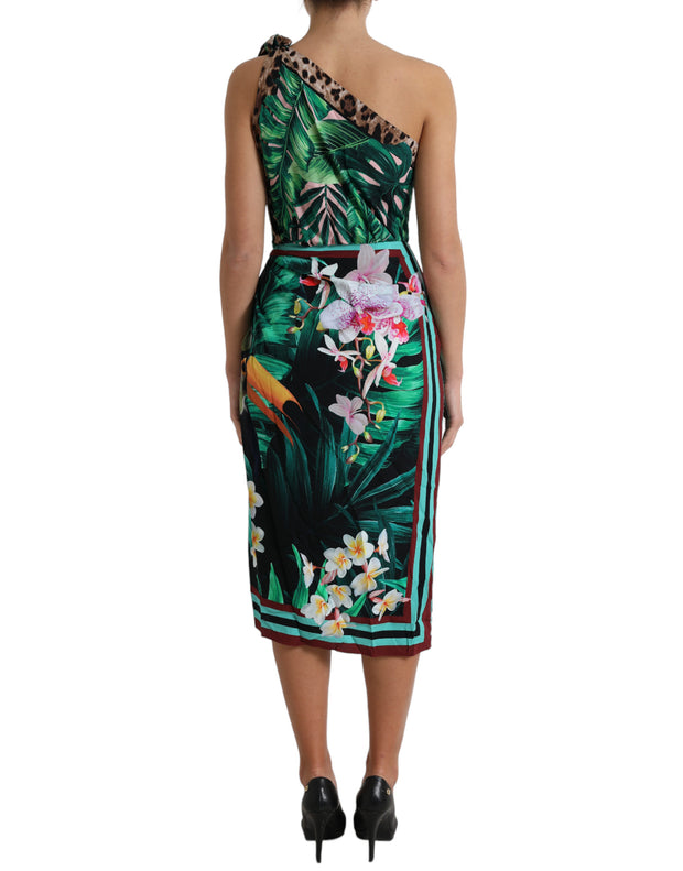 Tropical Jungle Print One-Shoulder Dress Dolce & Gabbana