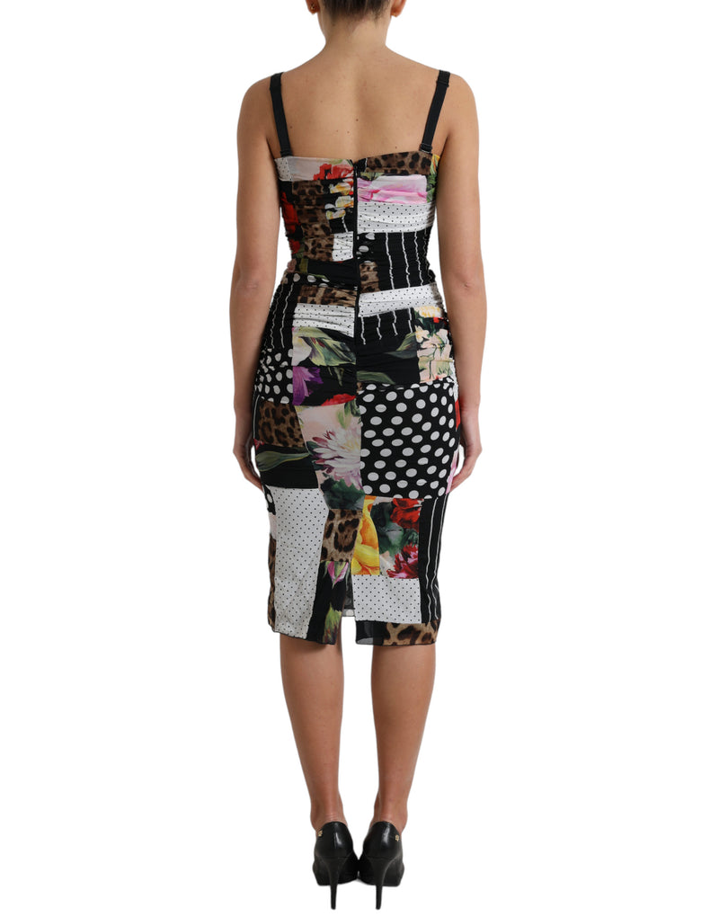 Elegant Patchwork Silk Midi Dress Dolce & Gabbana