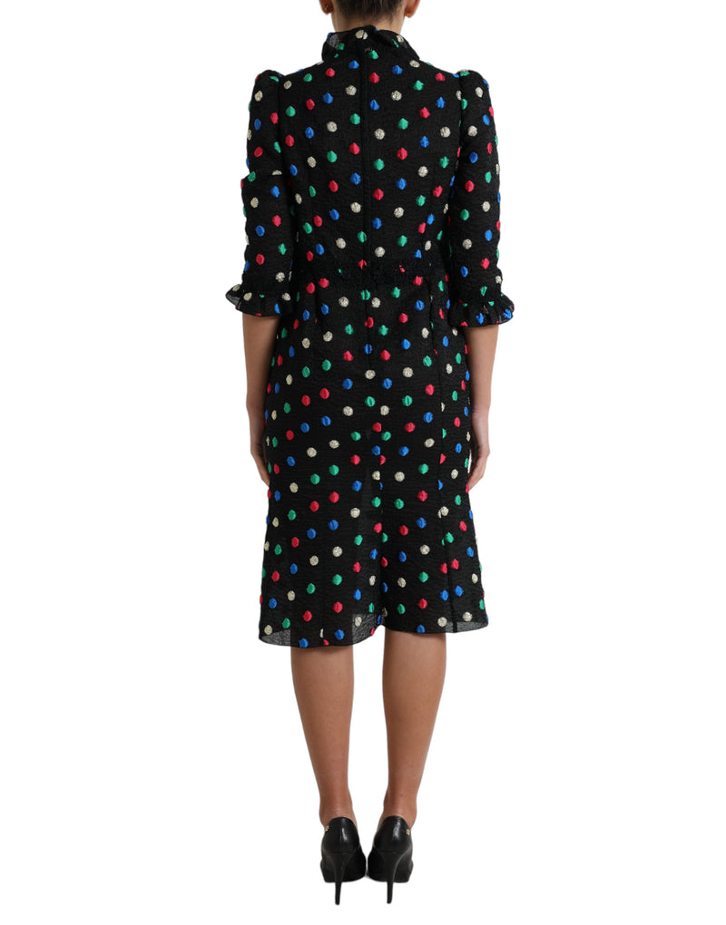 Elegant High Neck Polka Dot Midi Dress Dolce & Gabbana