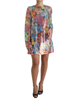 Elegant Floral Sequined Mini Dress Dolce & Gabbana