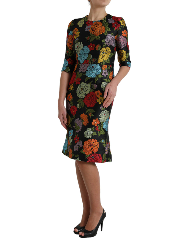 Elegant Floral Embroidered Pencil Dress Dolce & Gabbana