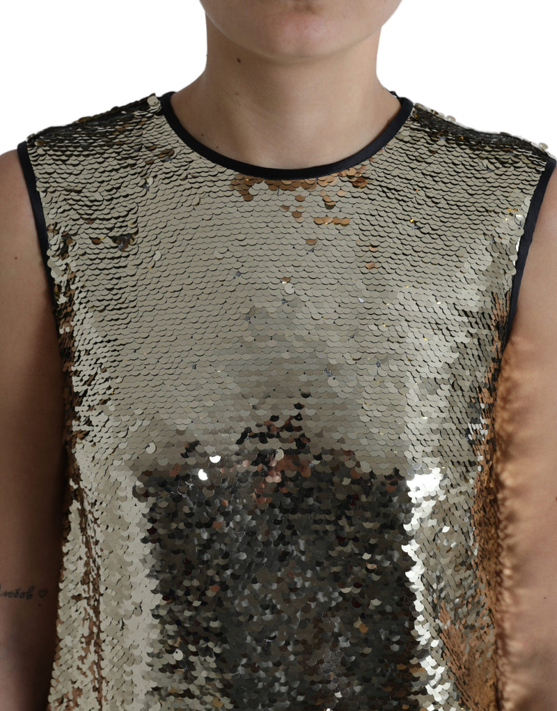 Elegant Silver Sequined Mini Dress Dolce & Gabbana