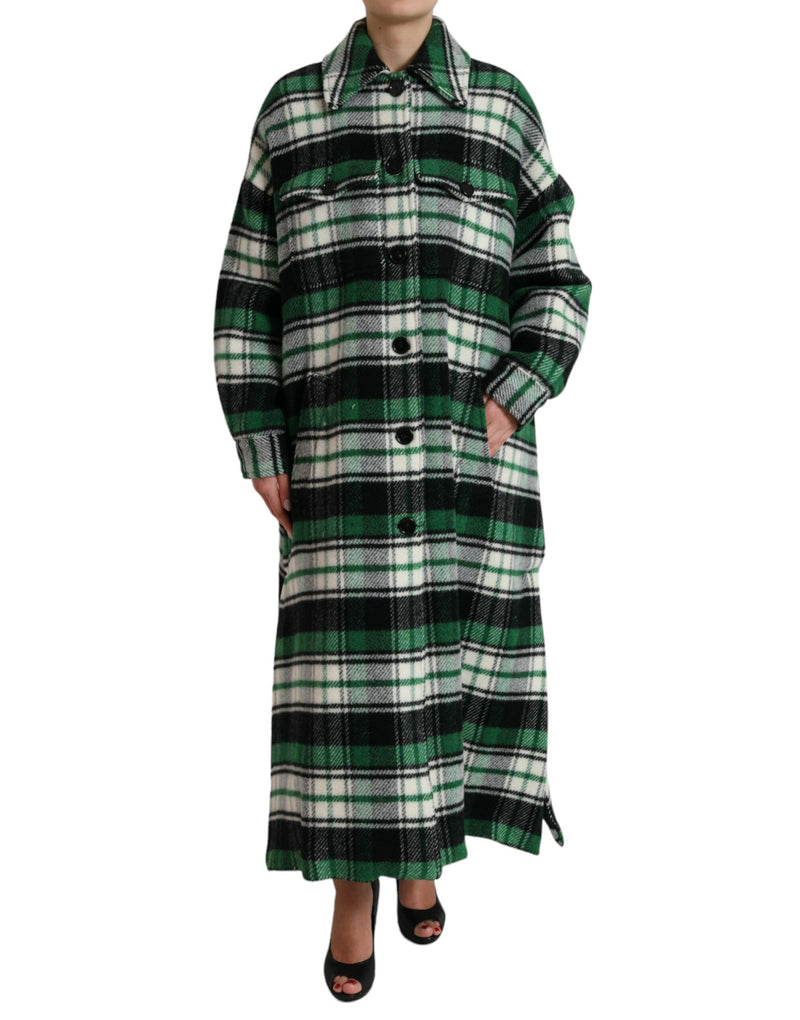 Elegant Green Plaid Long Coat Dolce & Gabbana