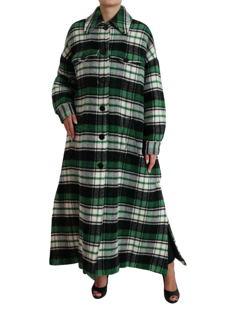 Elegant Green Plaid Long Coat Dolce & Gabbana