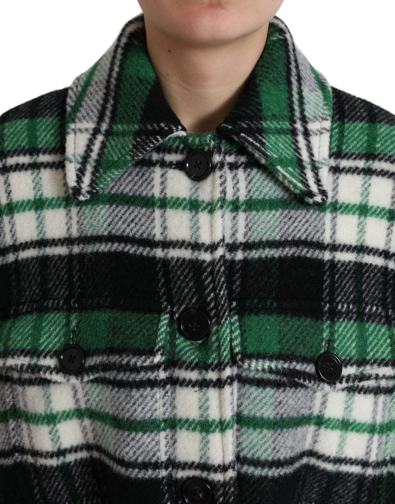 Elegant Green Plaid Long Coat Dolce & Gabbana