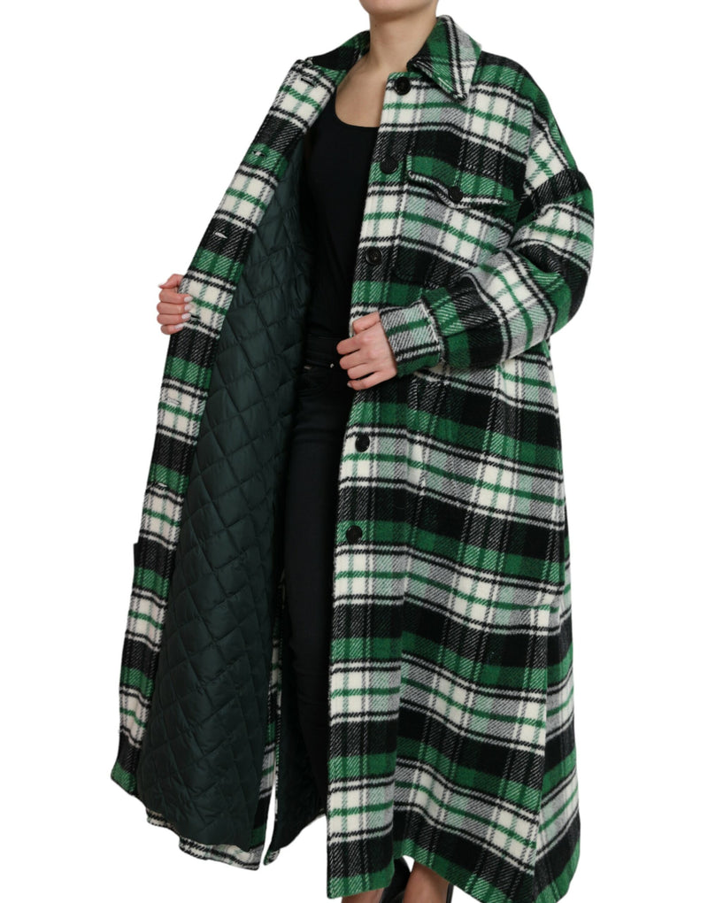 Elegant Green Plaid Long Coat Dolce & Gabbana