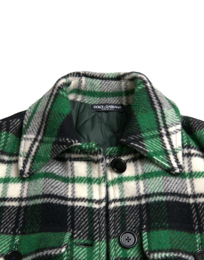 Elegant Green Plaid Long Coat Dolce & Gabbana