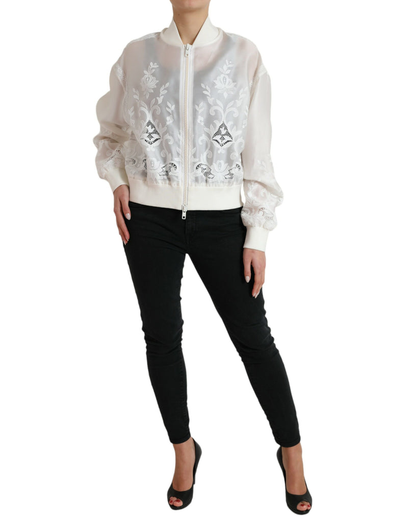 Elegant White Silk Bomber Jacket Dolce & Gabbana